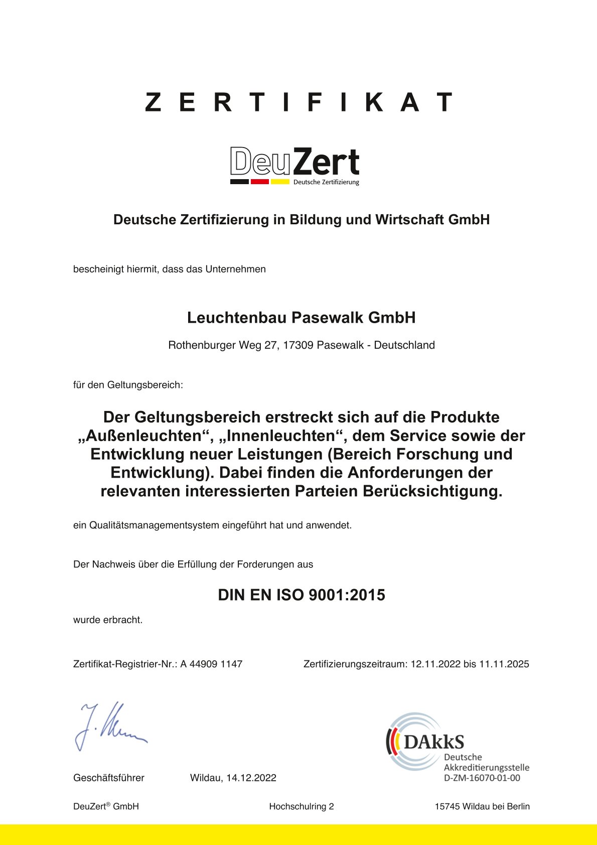 A 44909 1147 - Zertifikat ISO 9001